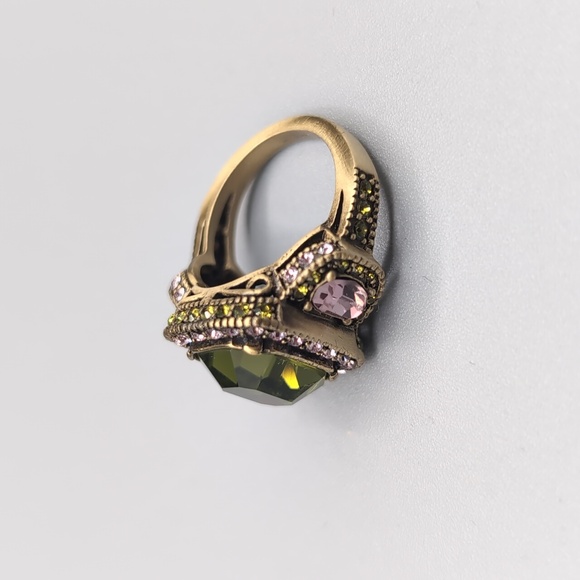Heidi Daus| Bronze Toned Multicolored Green and Pink Crystal Ring - Picture 6 of 12